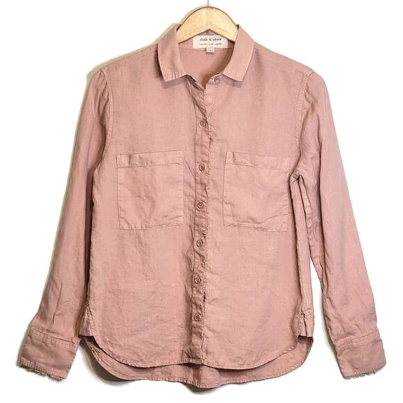 Cloth & Stone Linen Pink Button Down Shirt V Neck Long Sleeve Casual Workwear S - Picture 1 of 13